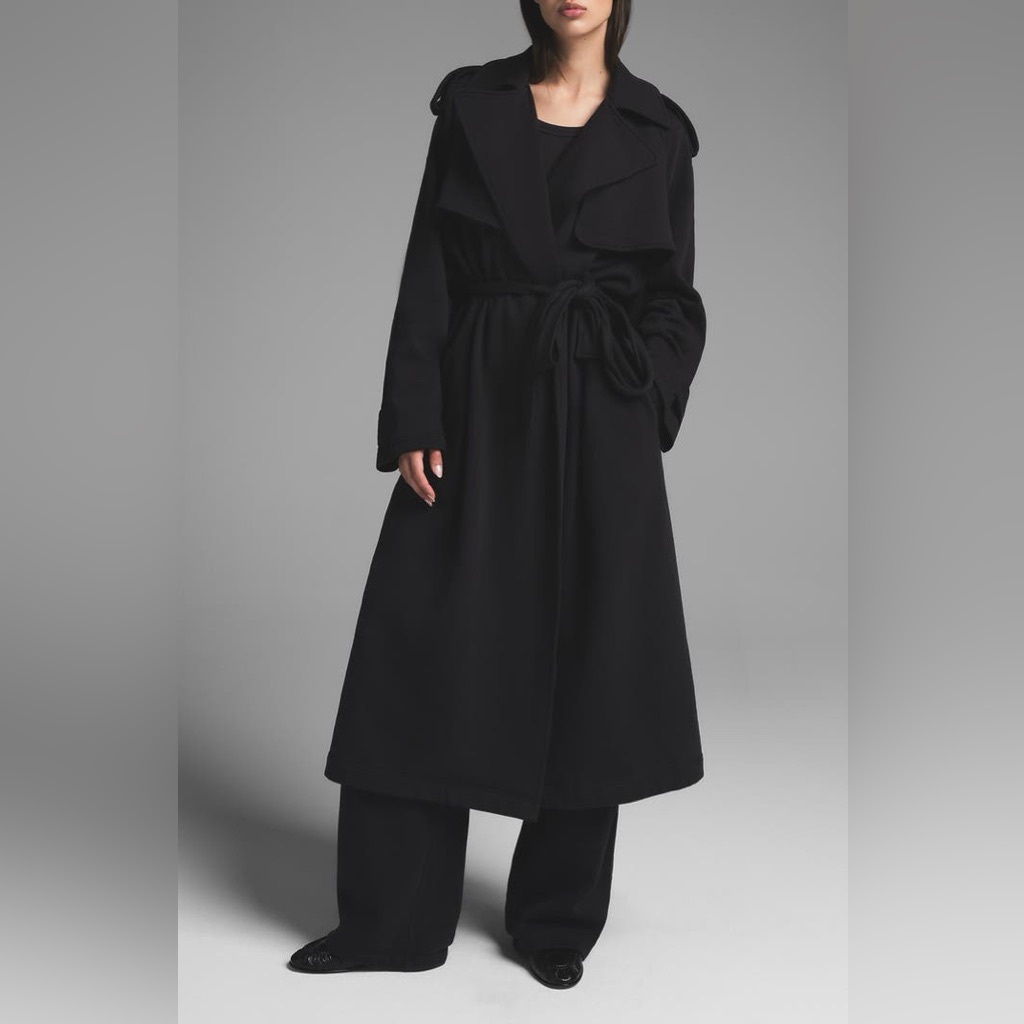 Skims Boyfriend Fleece Trench Coat - Washed Onyx - Sizes S